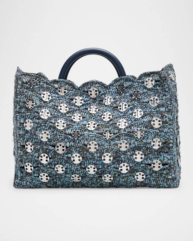 Sac a Main Denim Raffia Tote Bag
